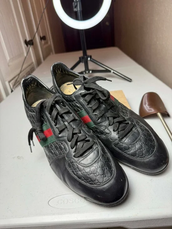 Gucci Web Guccissima Black Leather Men Sneaker 12 G / 13 US NO INSOLES - Picture 11 of 13